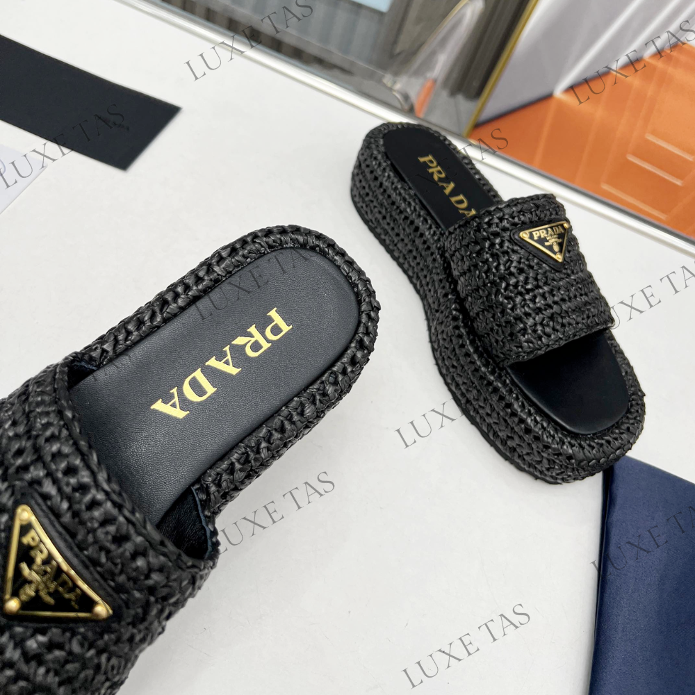Black Crochet Flatform Slides - Designer Slides & Sandals for Women