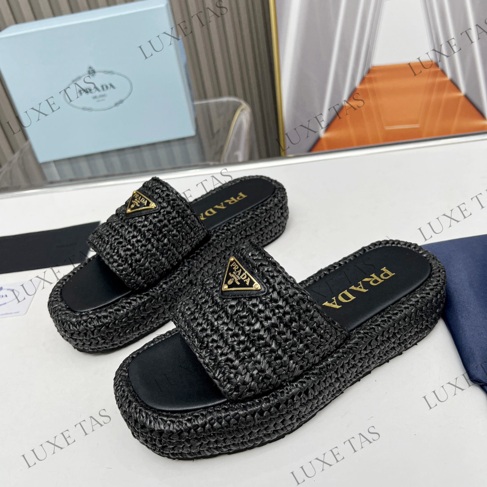 Black Crochet Flatform Slides - Designer Slides & Sandals for Women