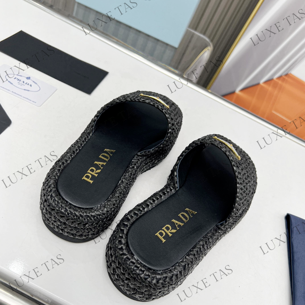 Black Crochet Flatform Slides - Designer Slides & Sandals for Women