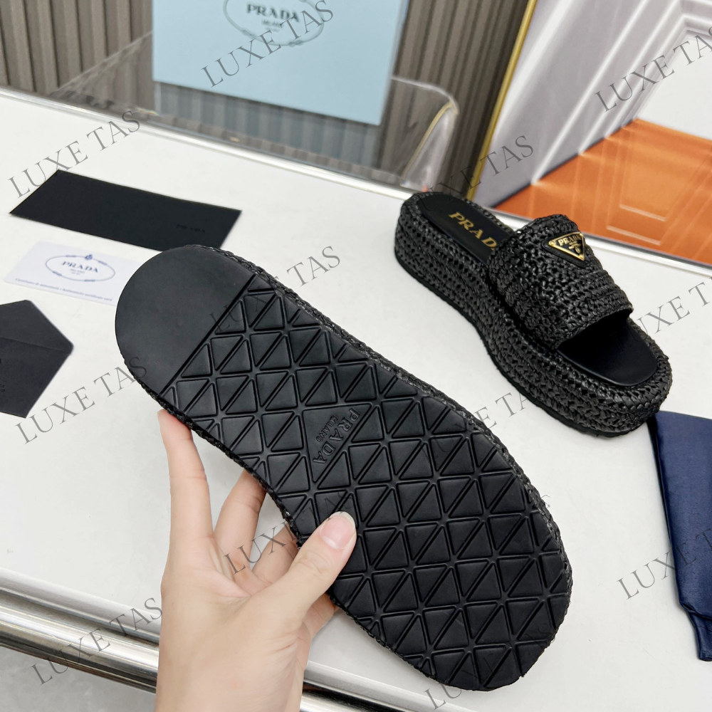 Black Crochet Flatform Slides - Designer Slides & Sandals for Women