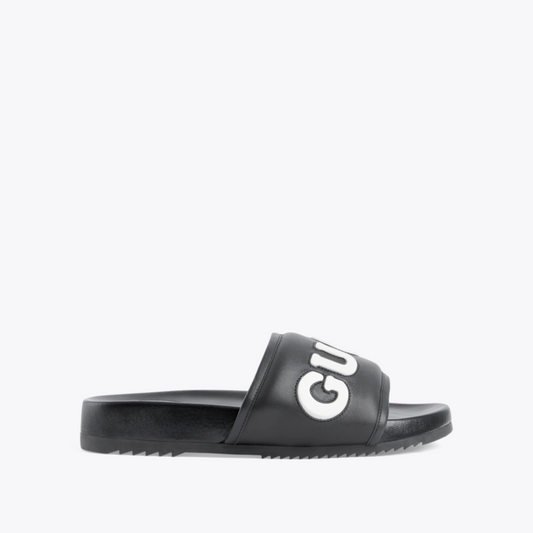 Black Leather Slide Sandal - Designer Slides & Sandals for Men