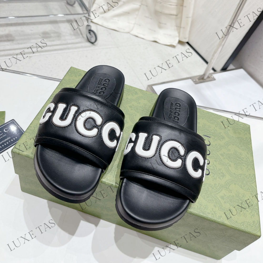 Black Leather Slide Sandal - Designer Slides & Sandals for Men