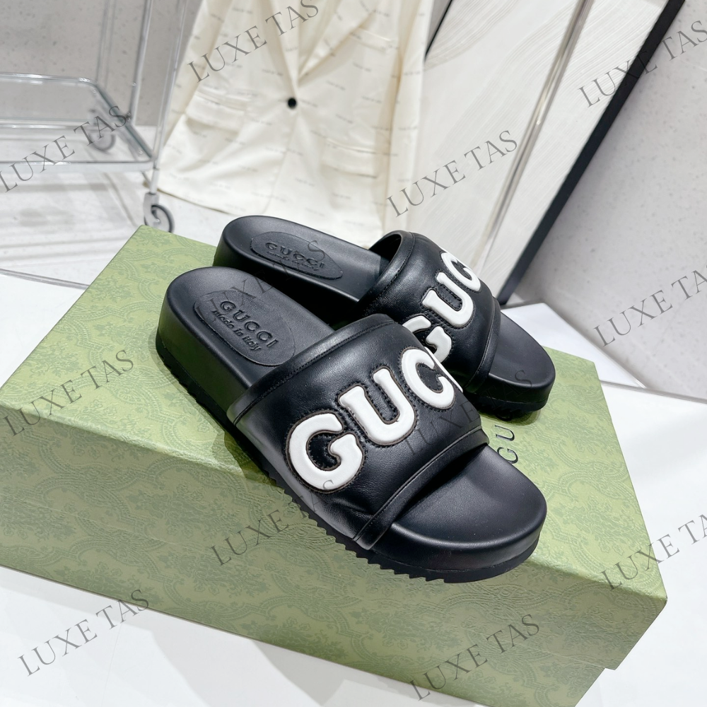 Black Leather Slide Sandal - Designer Slides & Sandals for Men