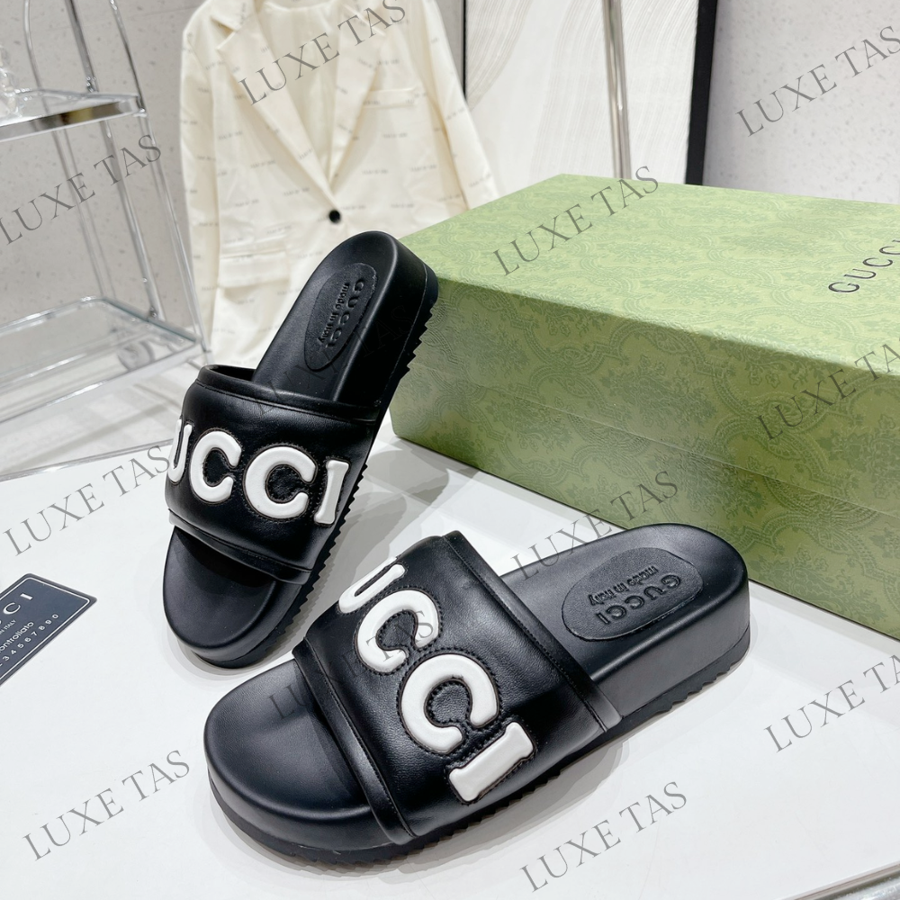 Black Leather Slide Sandal - Designer Slides & Sandals for Men