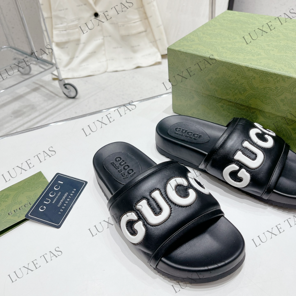 Black Leather Slide Sandal - Designer Slides & Sandals for Men