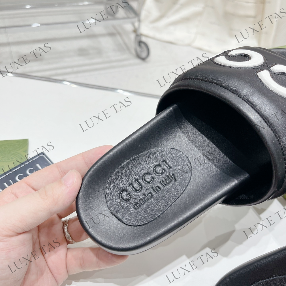 Black Leather Slide Sandal - Designer Slides & Sandals for Men