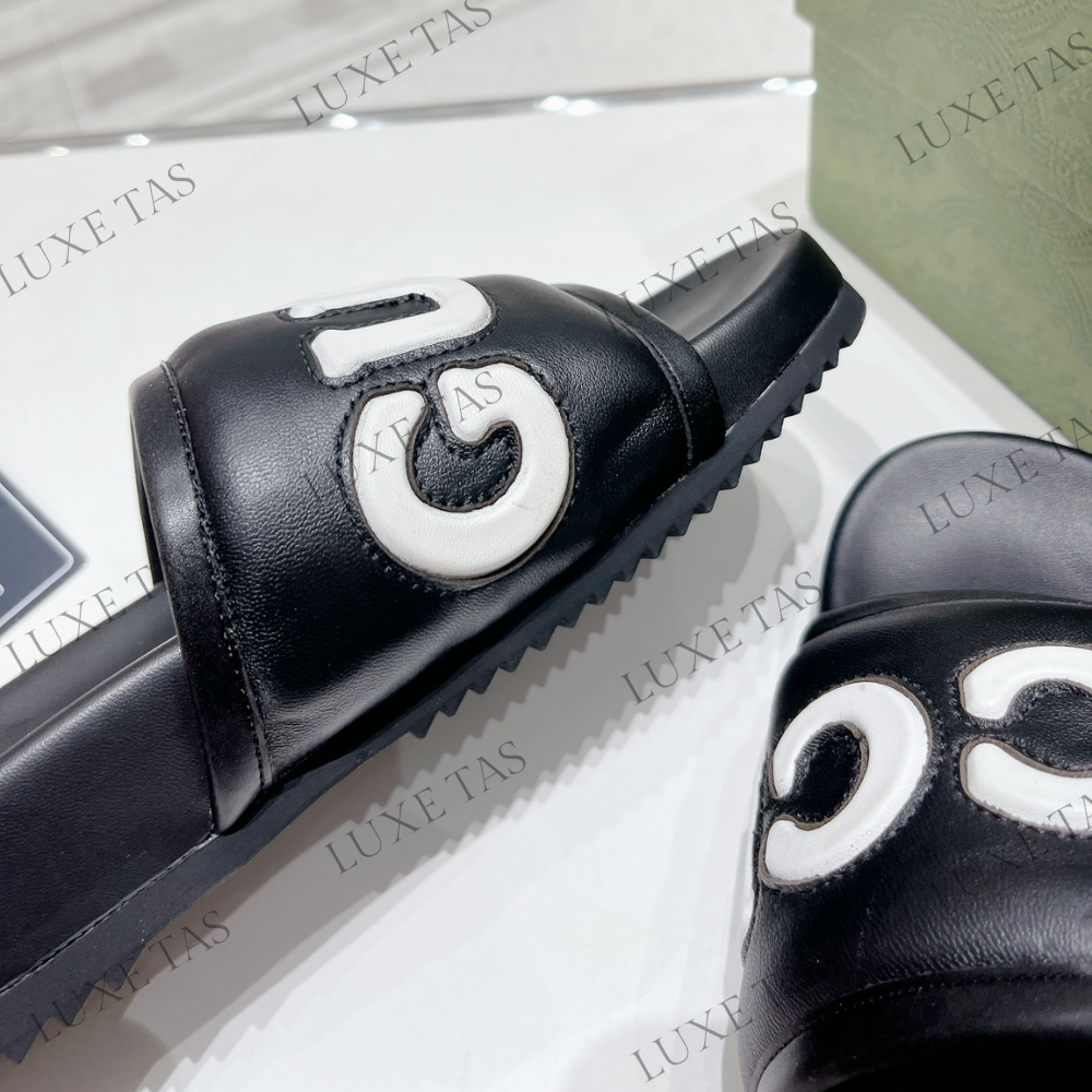 Black Leather Slide Sandal - Designer Slides & Sandals for Men