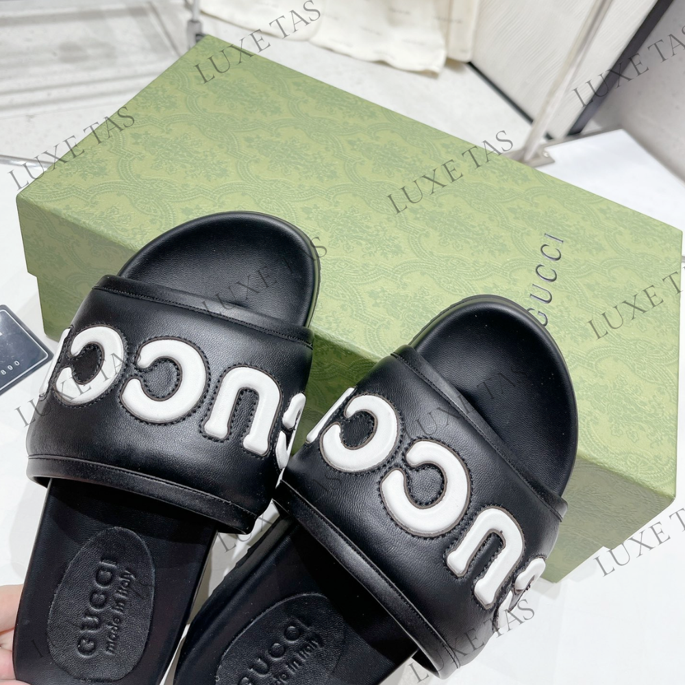 Black Leather Slide Sandal - Designer Slides & Sandals for Men
