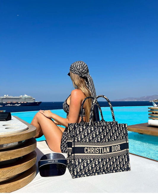 Black Oblique Embroidery Dior Book Tote - Leather Tote Bag for Women
