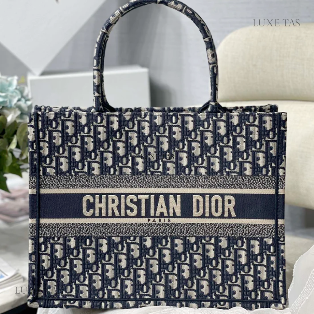 Black Oblique Embroidery Dior Book Tote - Leather Tote Bag for Women