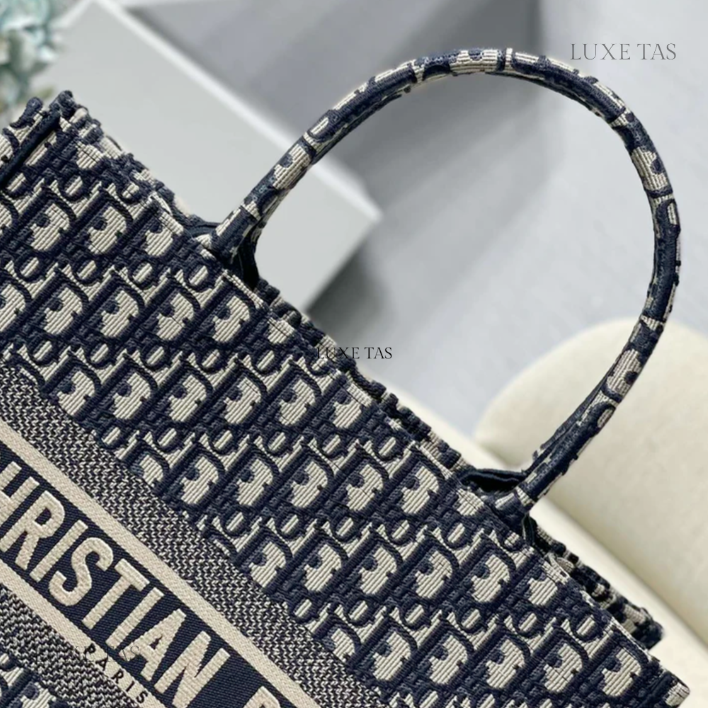 Black Oblique Embroidery Dior Book Tote - Leather Tote Bag for Women