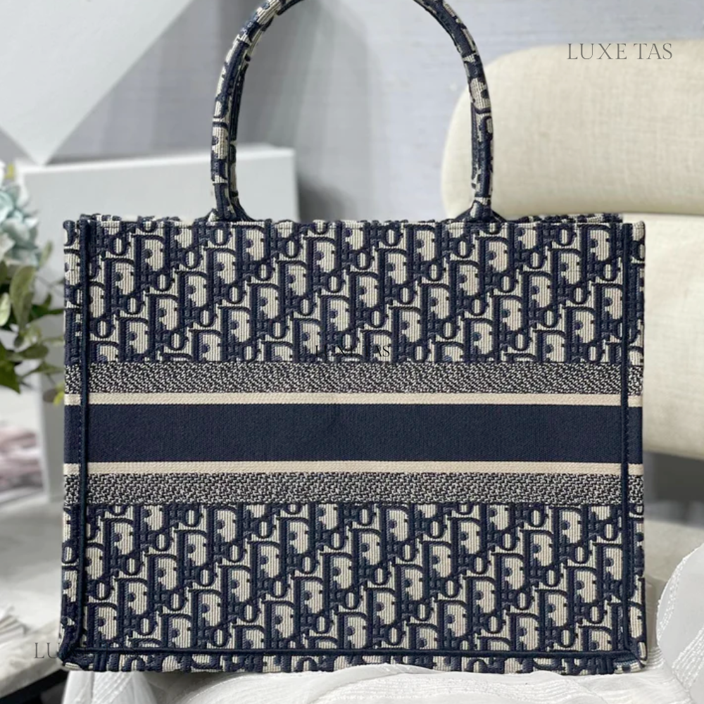 Black Oblique Embroidery Dior Book Tote - Leather Tote Bag for Women