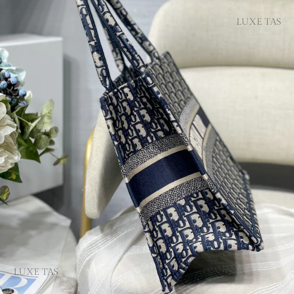 Black Oblique Embroidery Dior Book Tote - Leather Tote Bag for Women