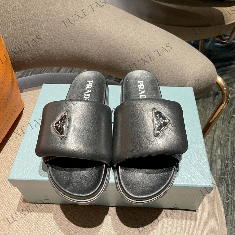 Black Soft Padded Nappa Leather Slides - Designer Slides & Sandals for Women