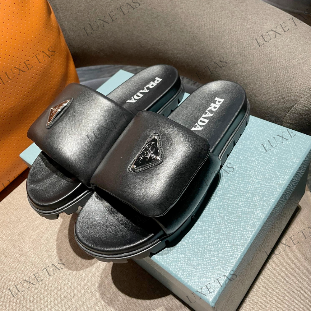 Black Soft Padded Nappa Leather Slides - Designer Slides & Sandals for Women