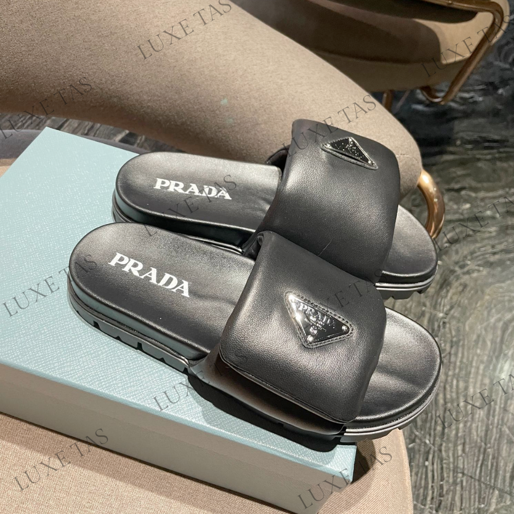 Black Soft Padded Nappa Leather Slides - Designer Slides & Sandals for Women