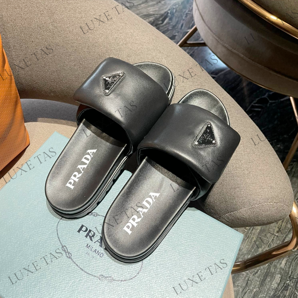 Black Soft Padded Nappa Leather Slides - Designer Slides & Sandals for Women