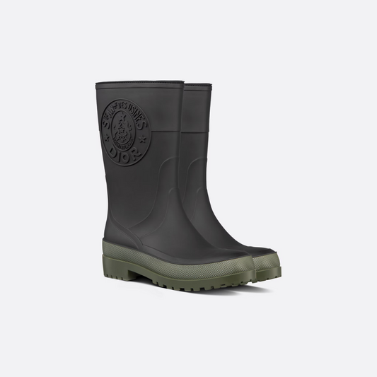 Black and Khaki Two-Tone Rubber DRunion Rain Boot  - Designer Boots & Ankle Boots for Women