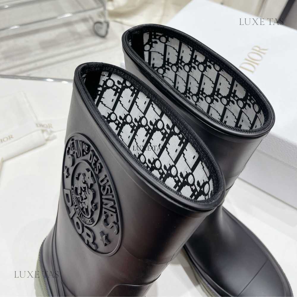 Black and Khaki Two-Tone Rubber DRunion Rain Boot  - Designer Boots & Ankle Boots for Women