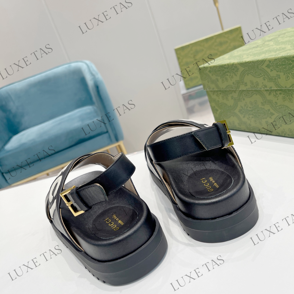 Black and White G Sandal - Designer Slides & Sandals for Women