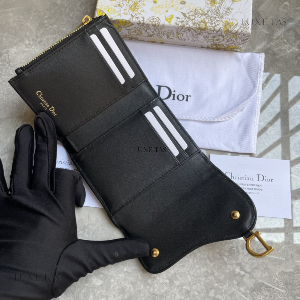 Blue Dior Oblique Jacquard Dior Oblique Jacquard Saddle Flap Card Holder Leather Wallet for Women