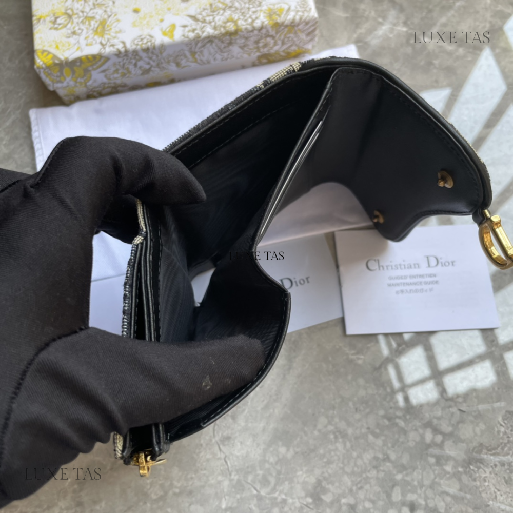 Blue Dior Oblique Jacquard Dior Oblique Jacquard Saddle Flap Card Holder Leather Wallet for Women