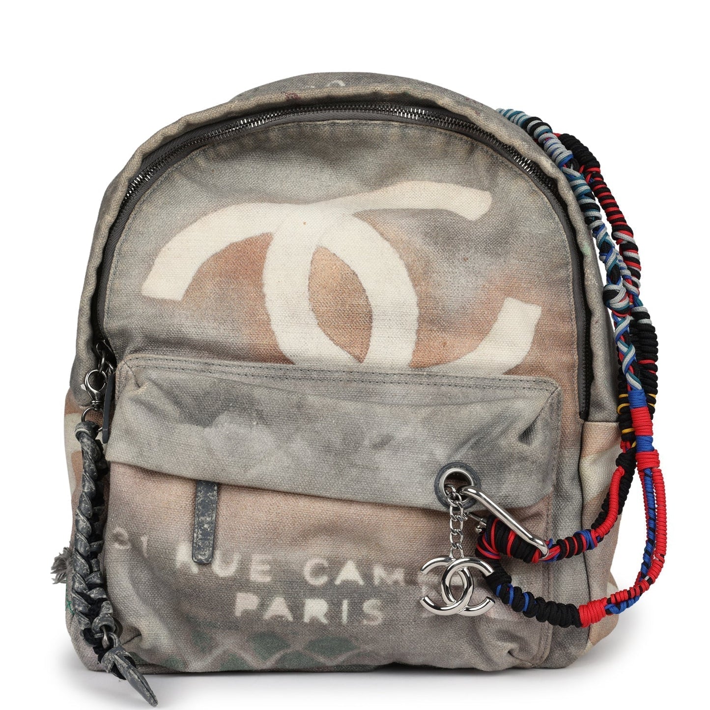 Chanel Graffiti Backpack Grey Multicolored Canvas Silver Hardware