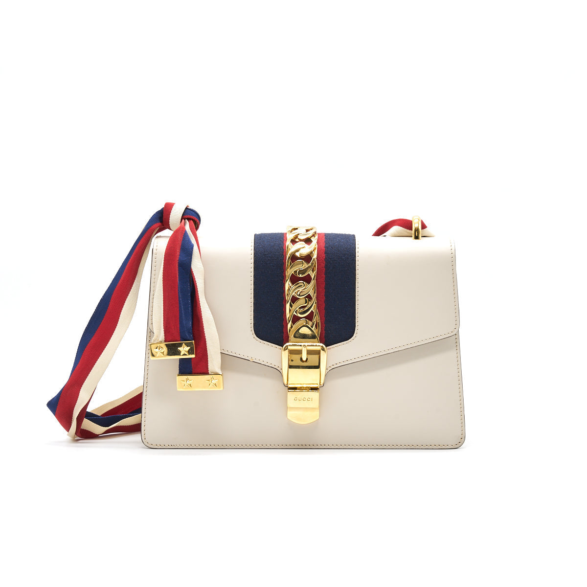Gucci Sylvie Small Shoulder Bag White  (Leather Strap Missing)