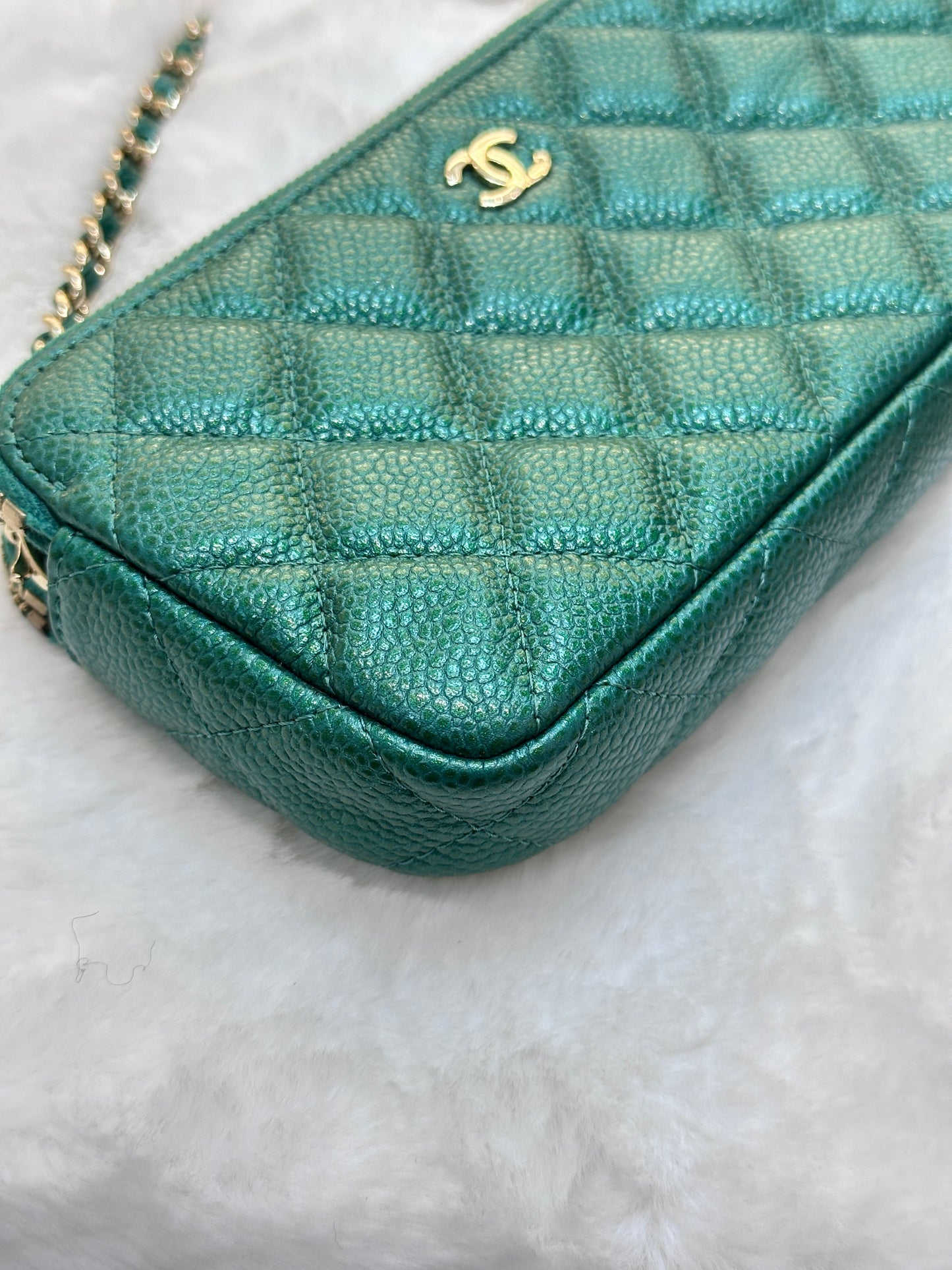 Chanel Emerald Green Double Zip Chain