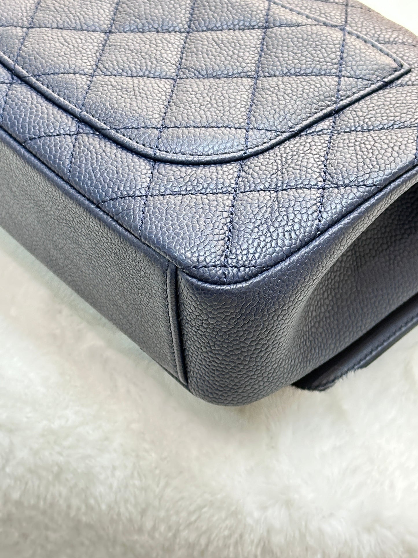 Chanel Caviar Quilted Small CC Filigree Flap Navy Black