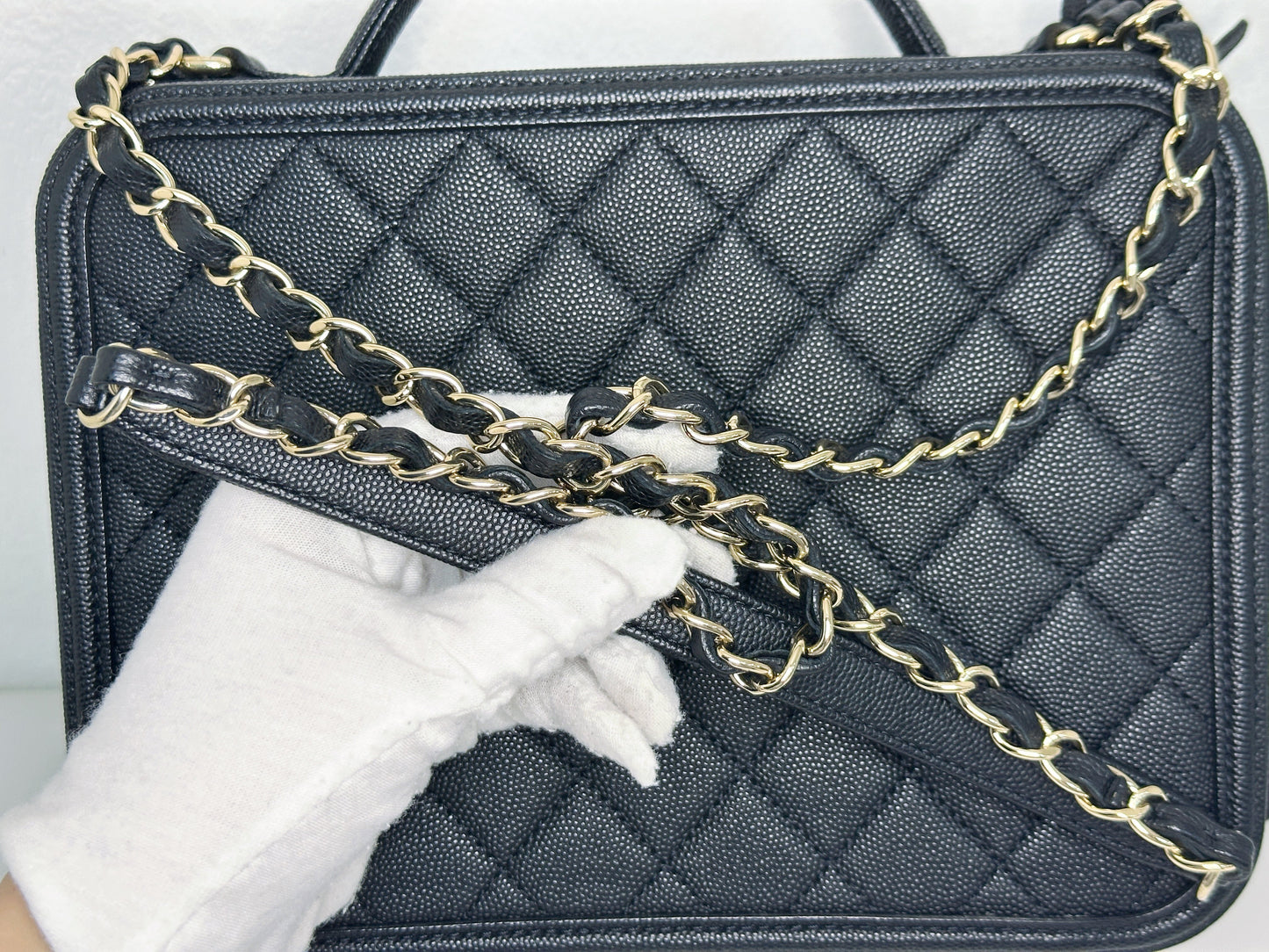 Chanel Filigree Large Black Vanity Case Bag in Caviar Leather GHW