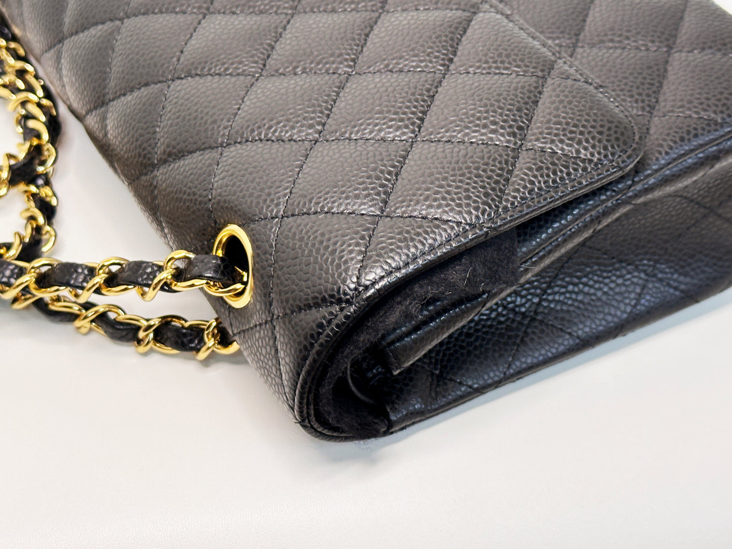 CHANEL Classic Double Flap Medium Shoulder Bag Black Caviar 24k GHW 1125 holo card