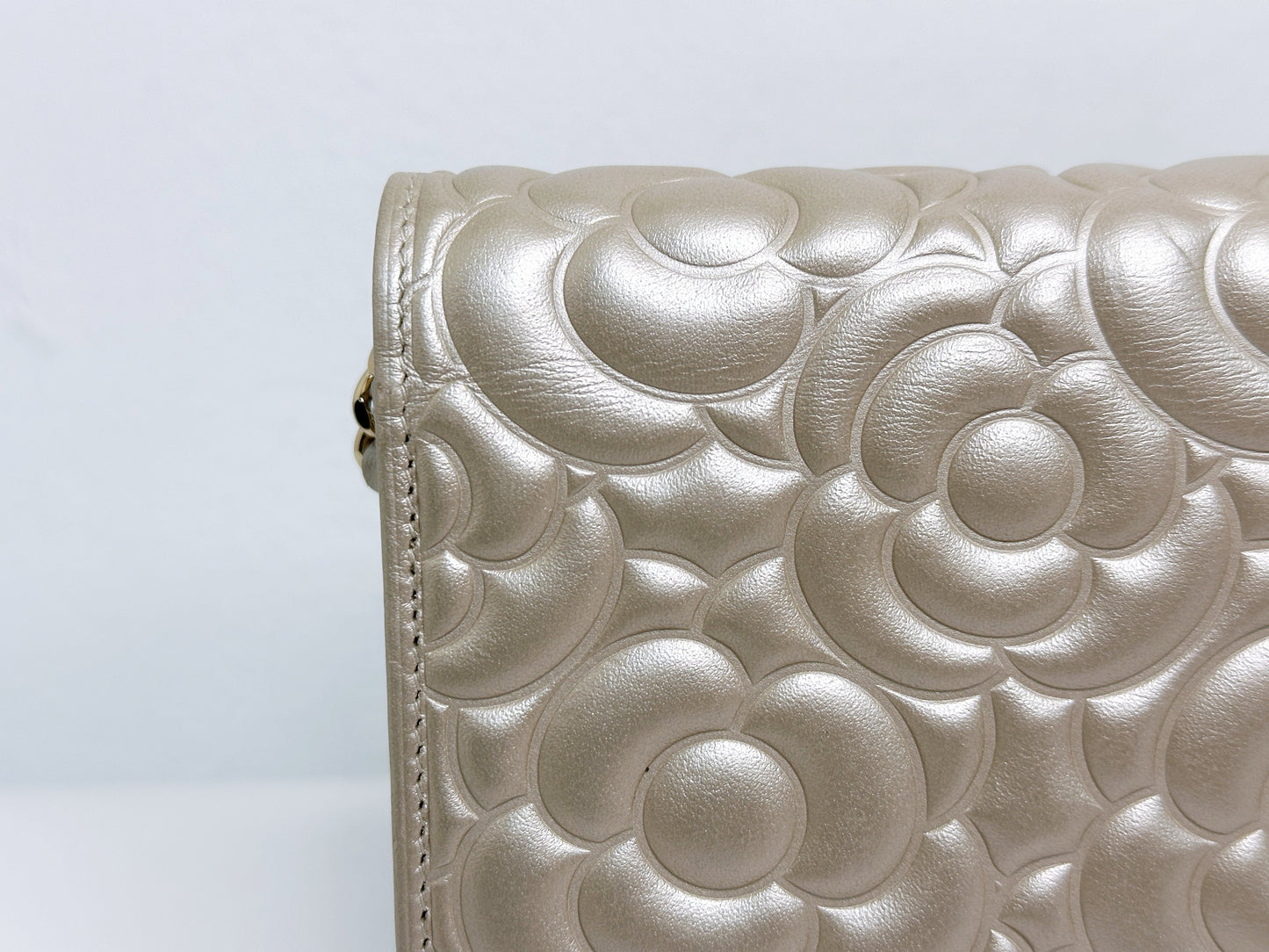 Chanel Camellia Embossed Wallet On Chain 2465 holo card