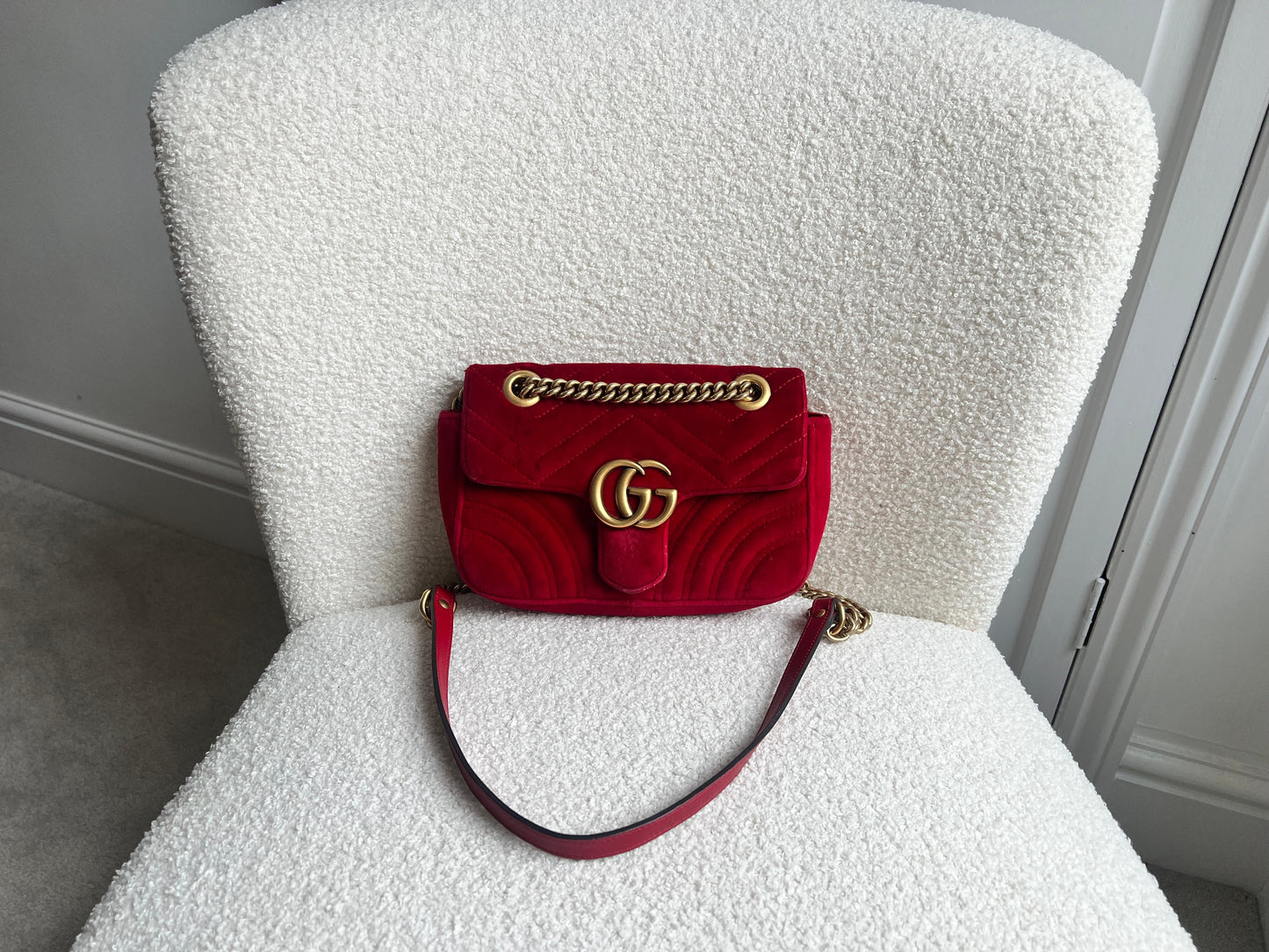 Gucci GG Mini Red Velvet Marmont Mini Shoulder Bag (RRP £1295)