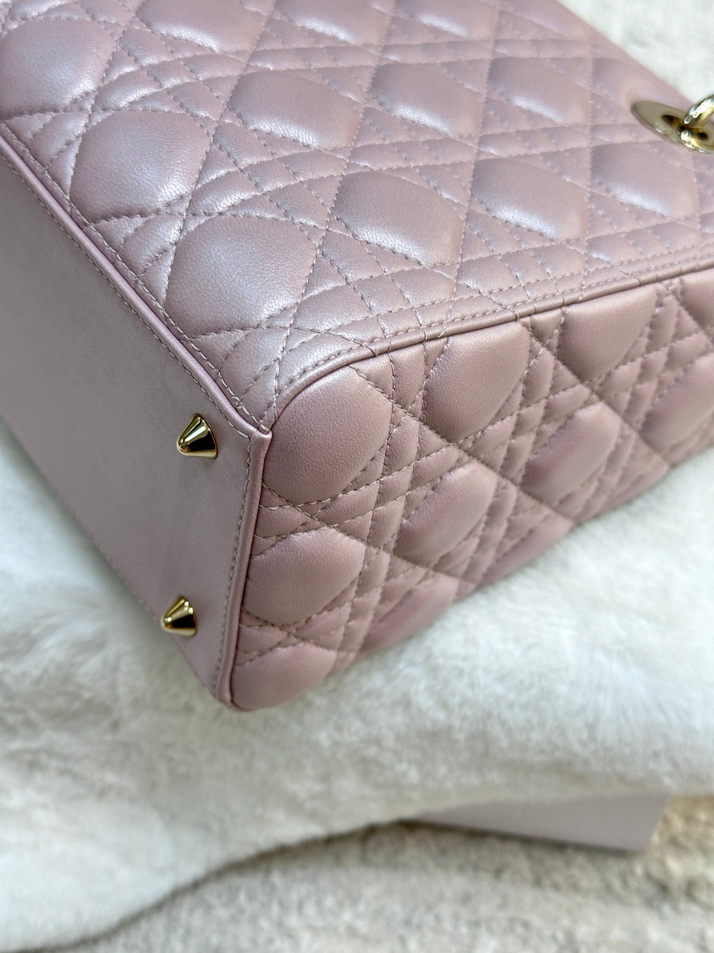 Dior Medium Lady Dior in Pearly Lotus Pink Lambskin GHW