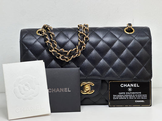 Chanel Medium Size Classic Quilted Caviar Double Flap Bag Black 1184 holo card