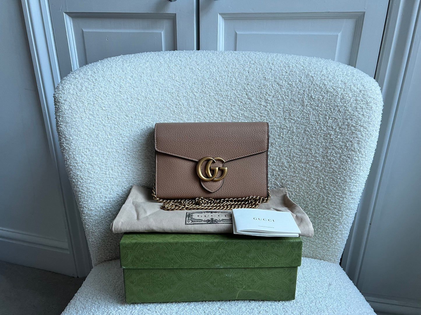 Gucci Beige GG Marmont Chain Wallet (RRP £1095)