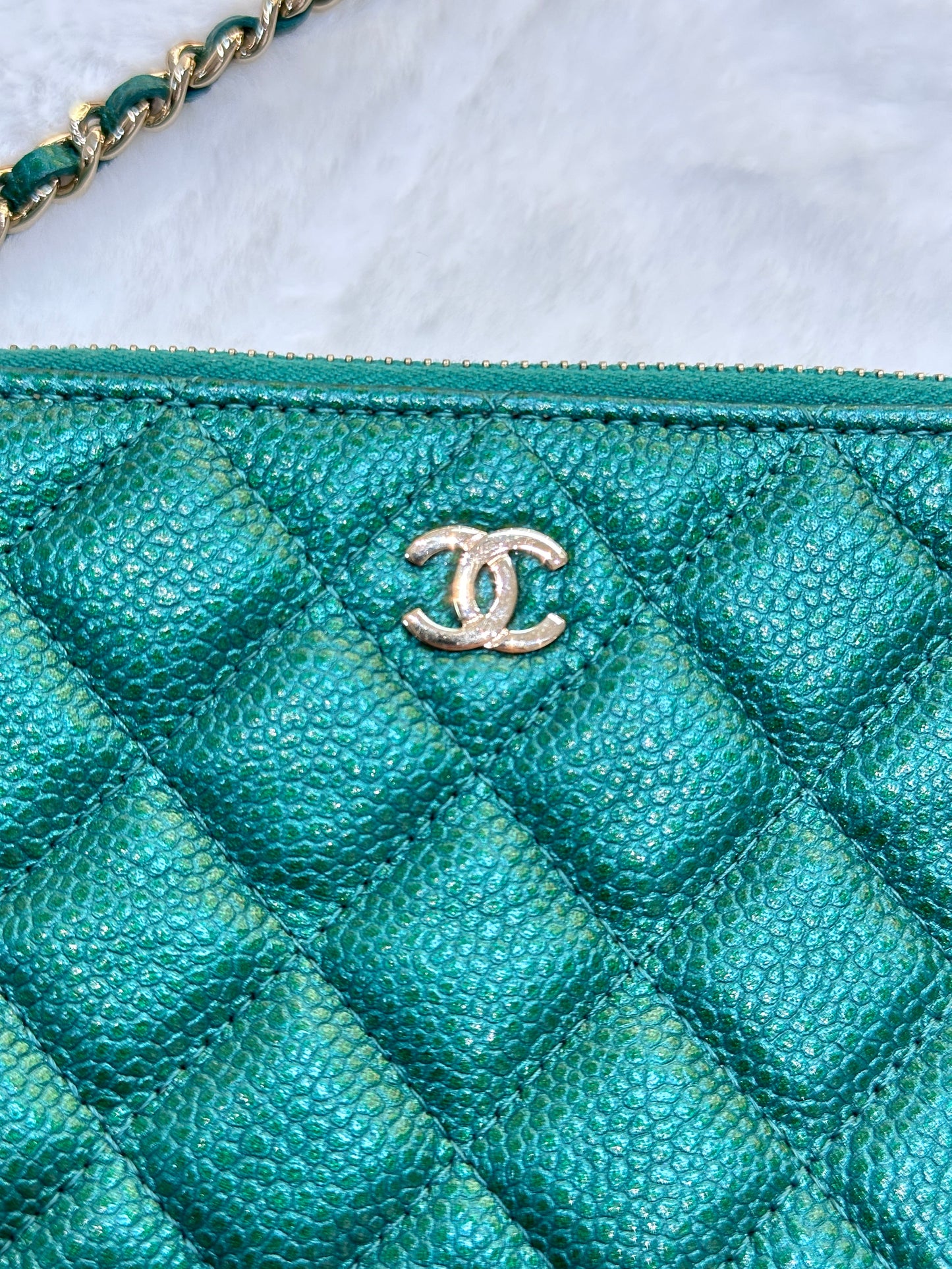 Chanel Emerald Green Double Zip Chain