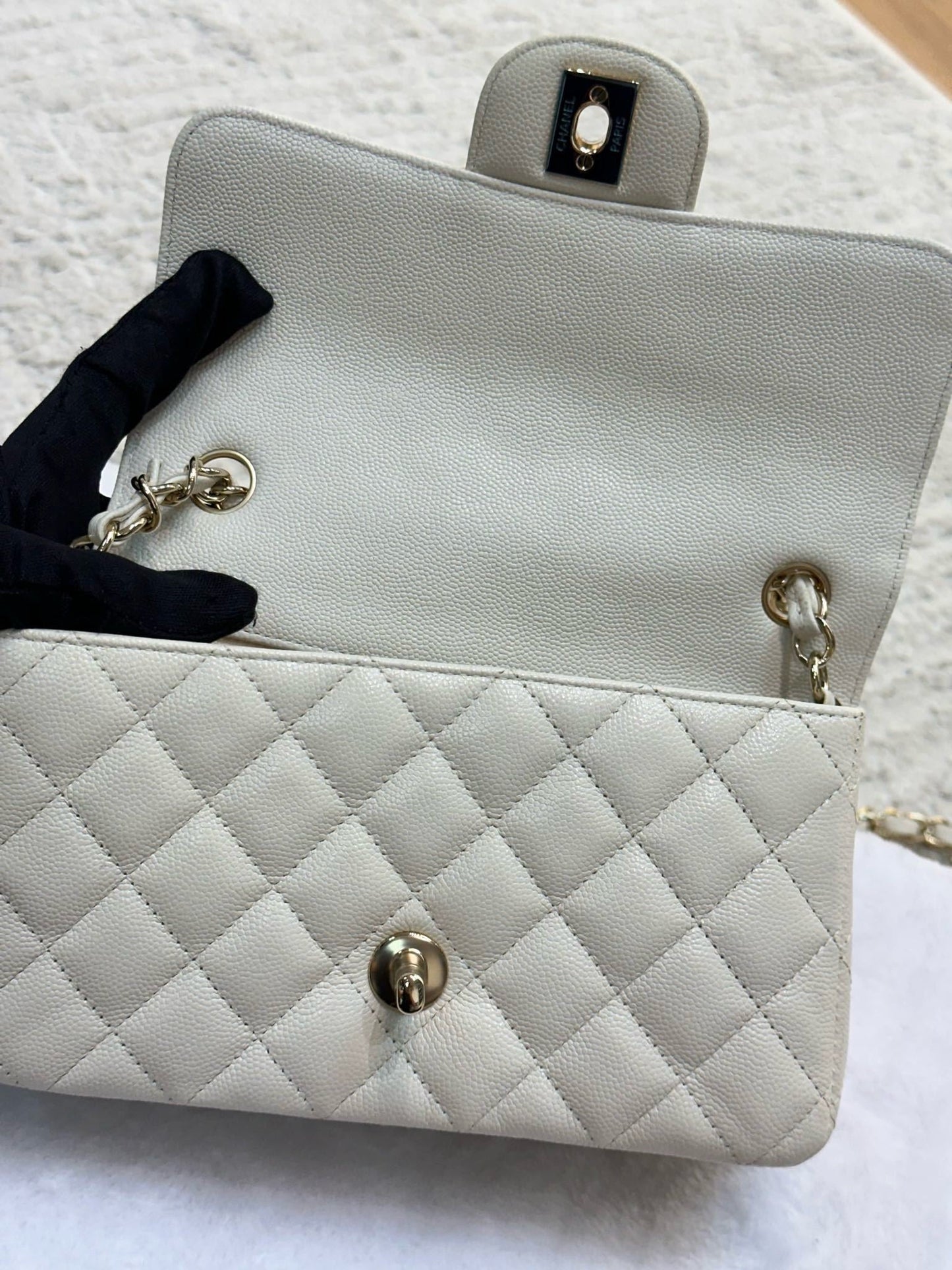 Chanel Mini Rectangle Caviar Ivory 17C GHW