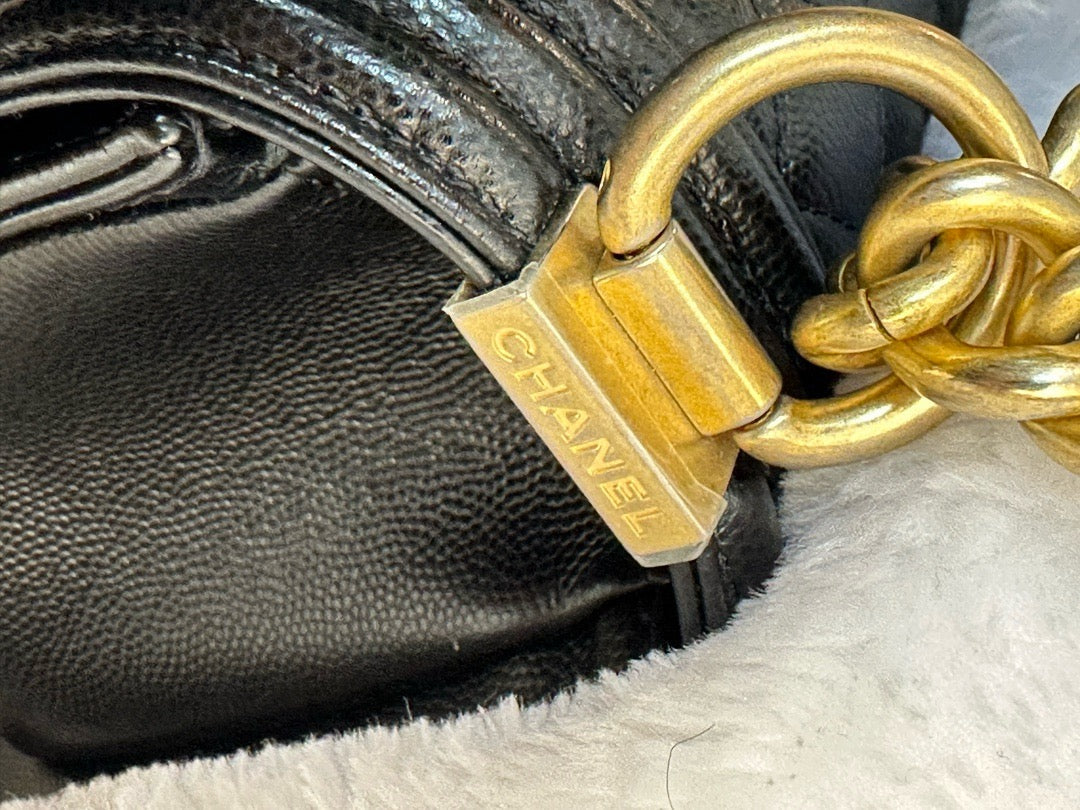 Chanel Medium Caviar LeBoy Bag Black GHW 27 holo card