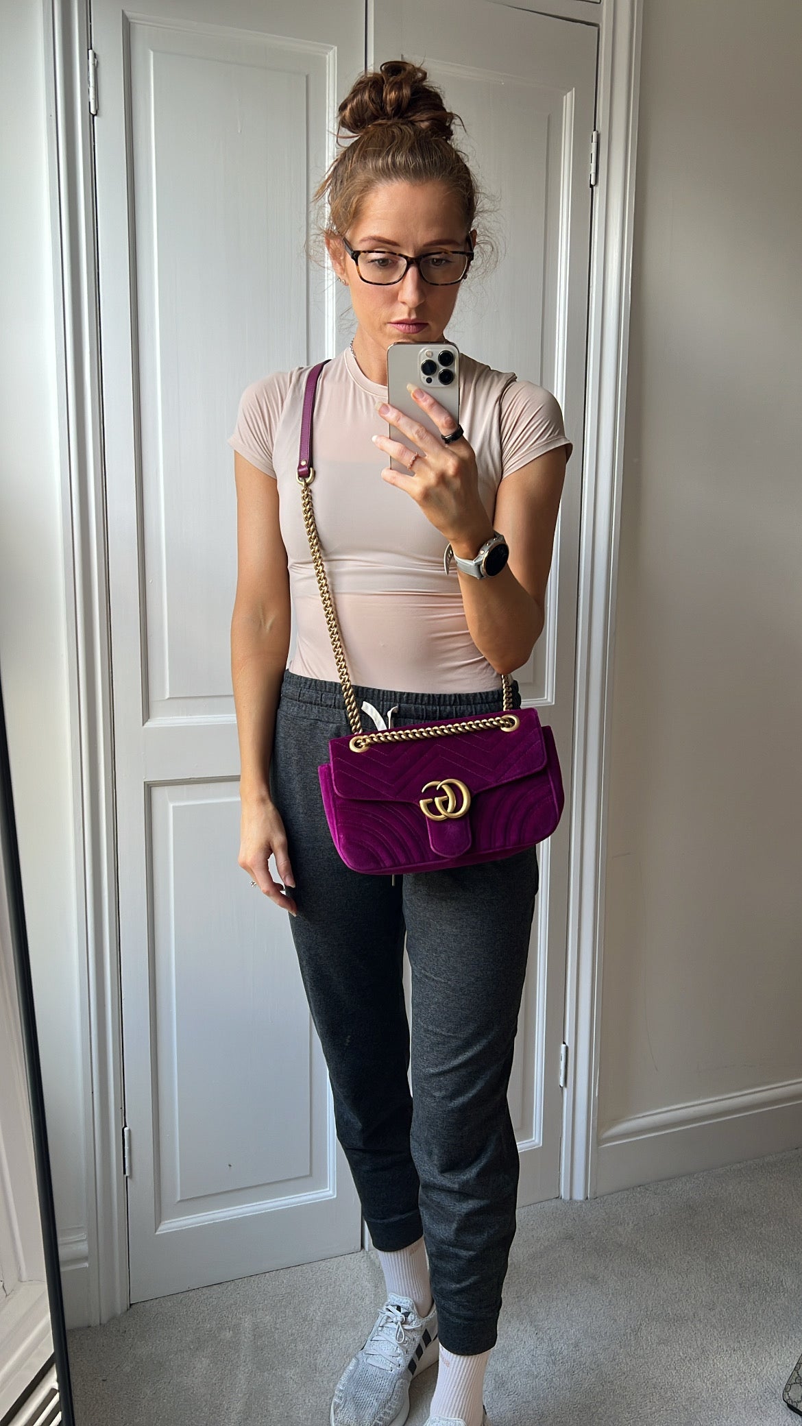 Gucci GG Fuchsia Velvet Marmont Small Shoulder Bag (RRP £1490)