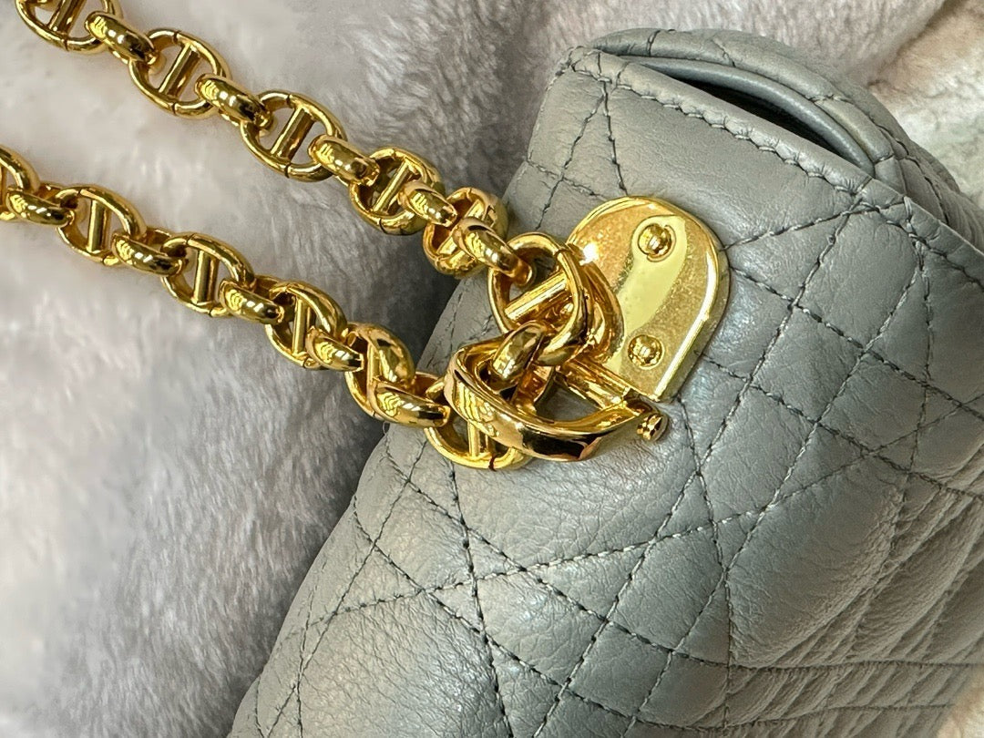 Medium Dior Calfskin Caro Bag Stone Gray Supple Cannage