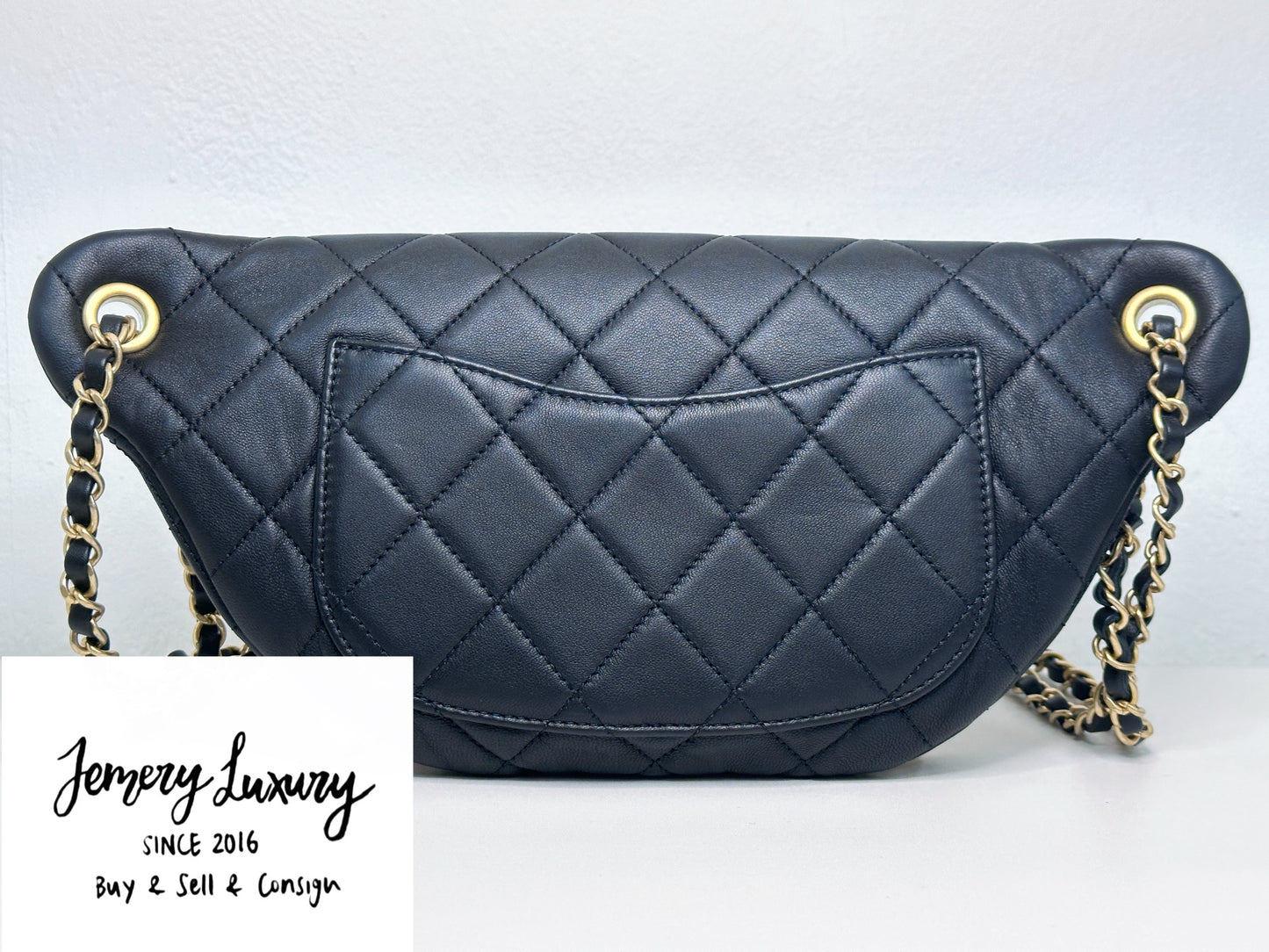 CHANEL 19A BLACK ALL ABOUT CHAINS PEARL FANNY PACK BAG GHW 2806 holo card