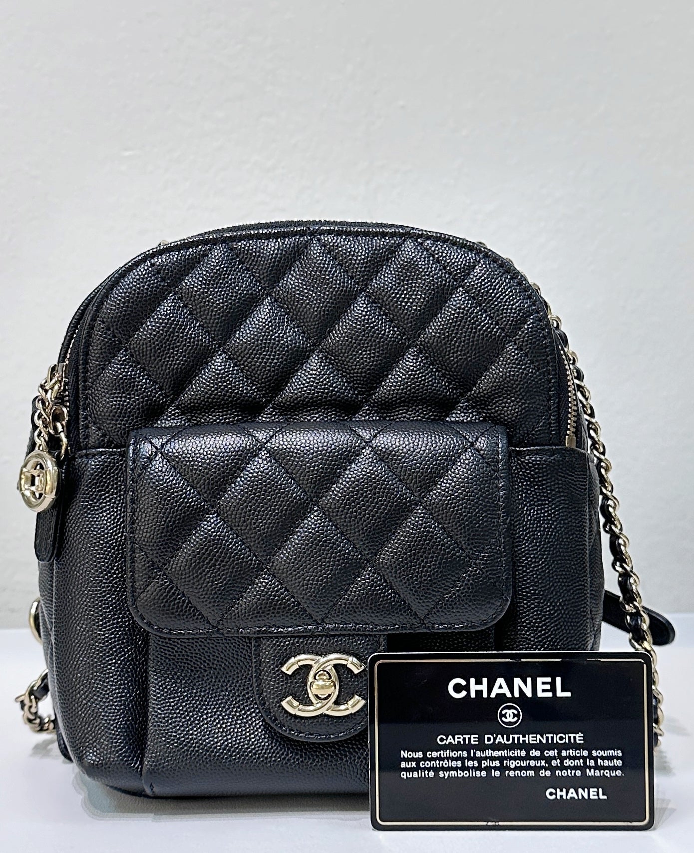 Chanel CC Day Backpack Quilted Caviar Mini