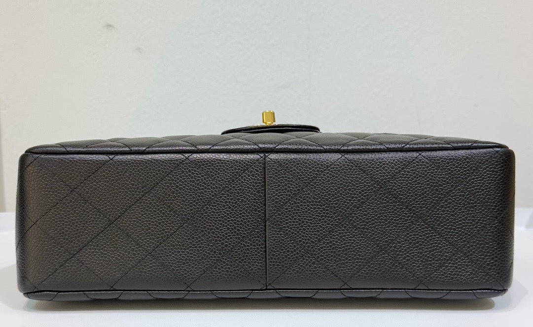 Chanel Classic Jumbo Single Flap Caviar Leather Black 1237 holo card GHW