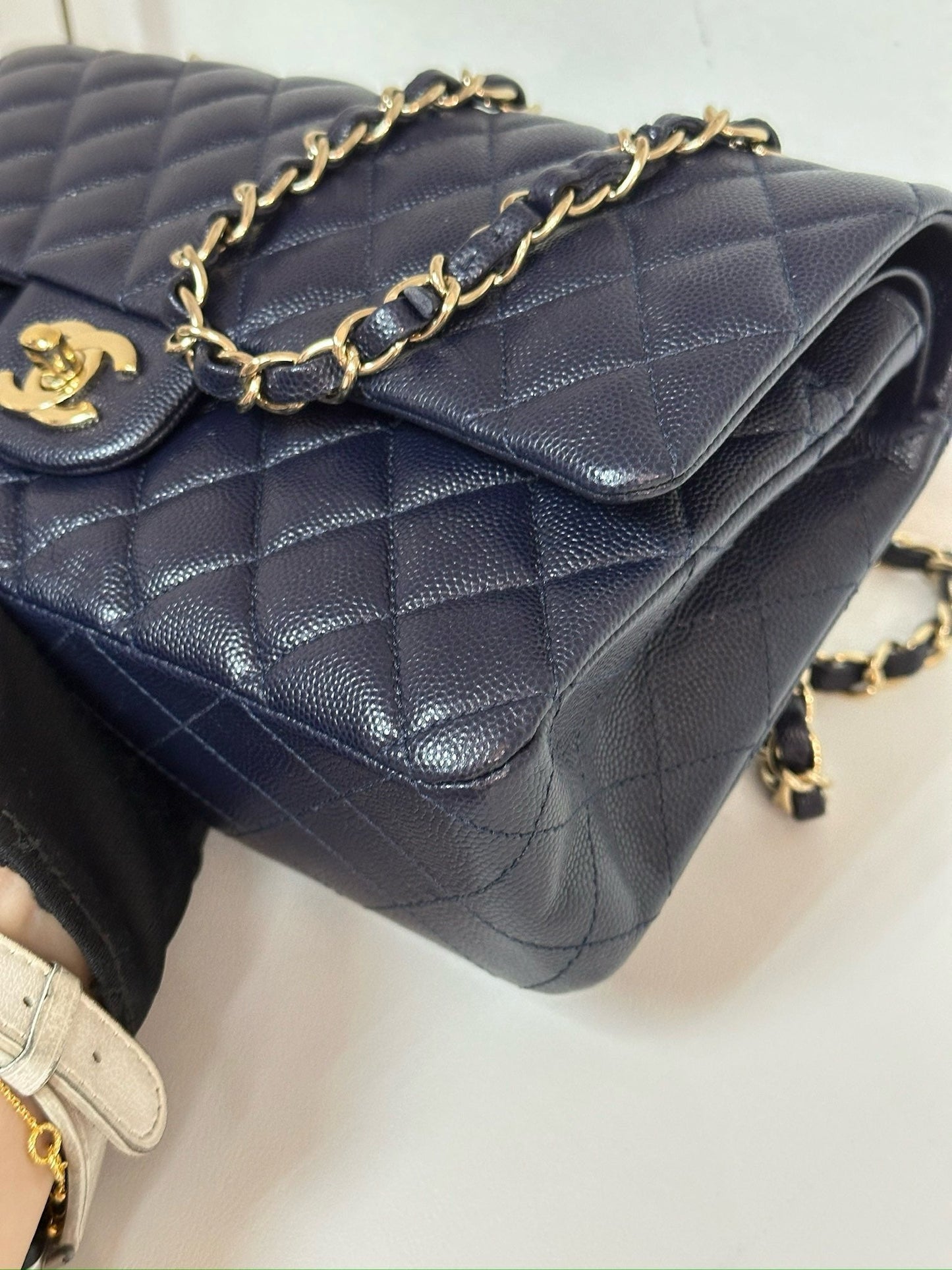 Chanel Medium Classic Caviar Double Flap Navy Blue Bag LSHW  2021year Microchip