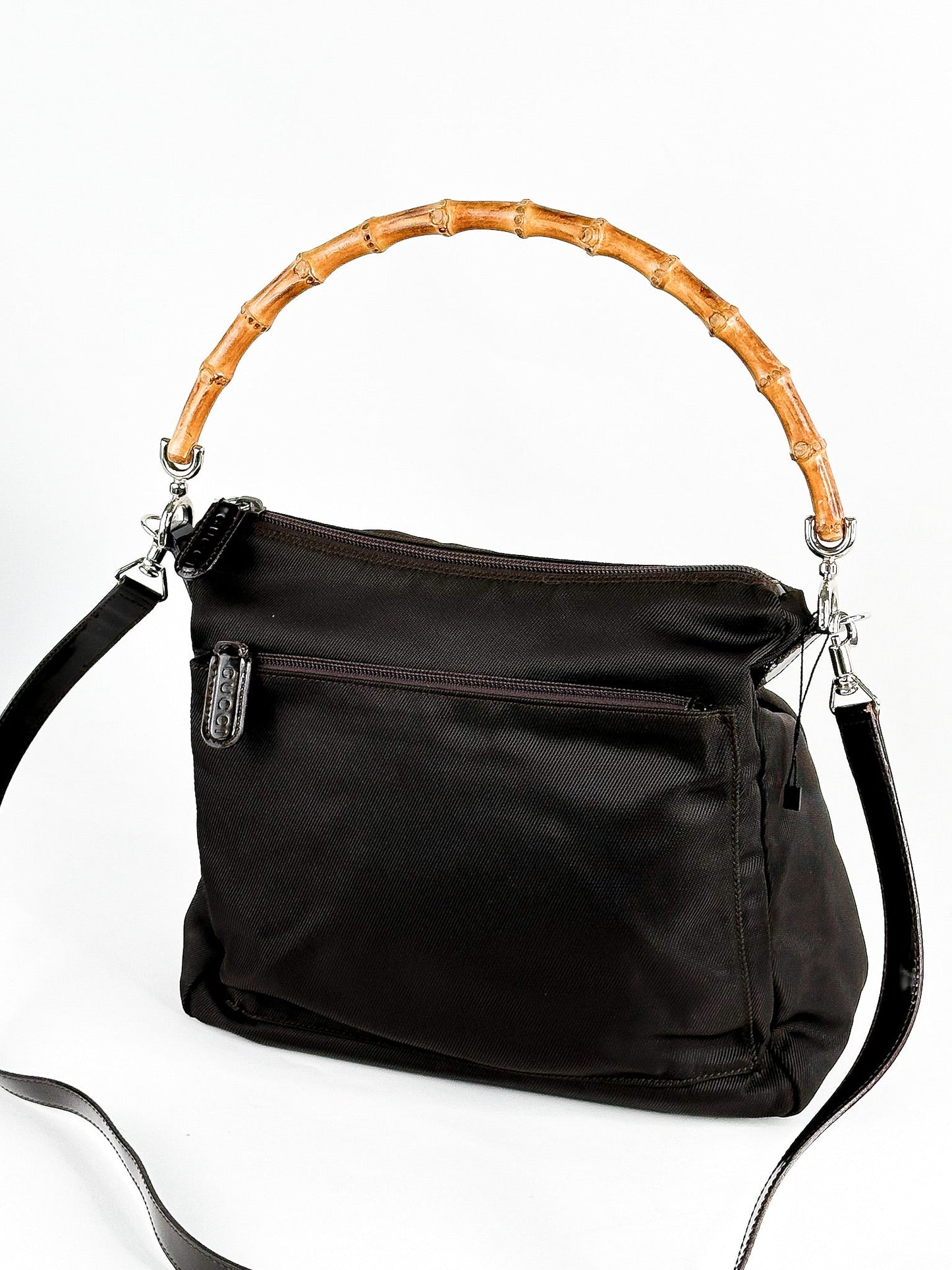 Gucci Brown Nylon & Leather Bamboo Shoulder Bag