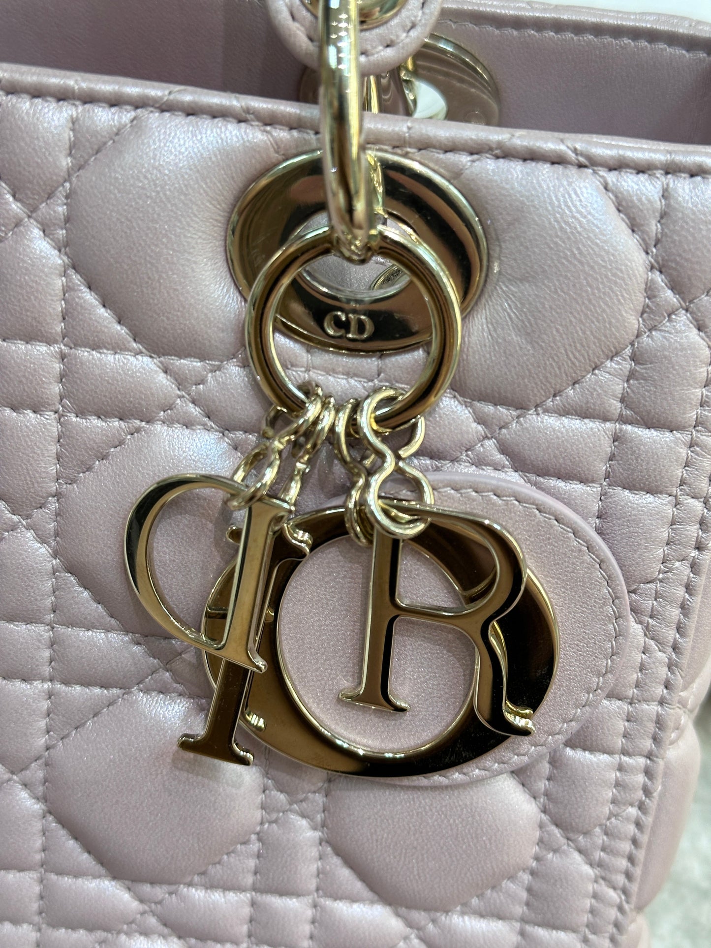 Dior Medium Lady Dior in Pearly Lotus Pink Lambskin GHW