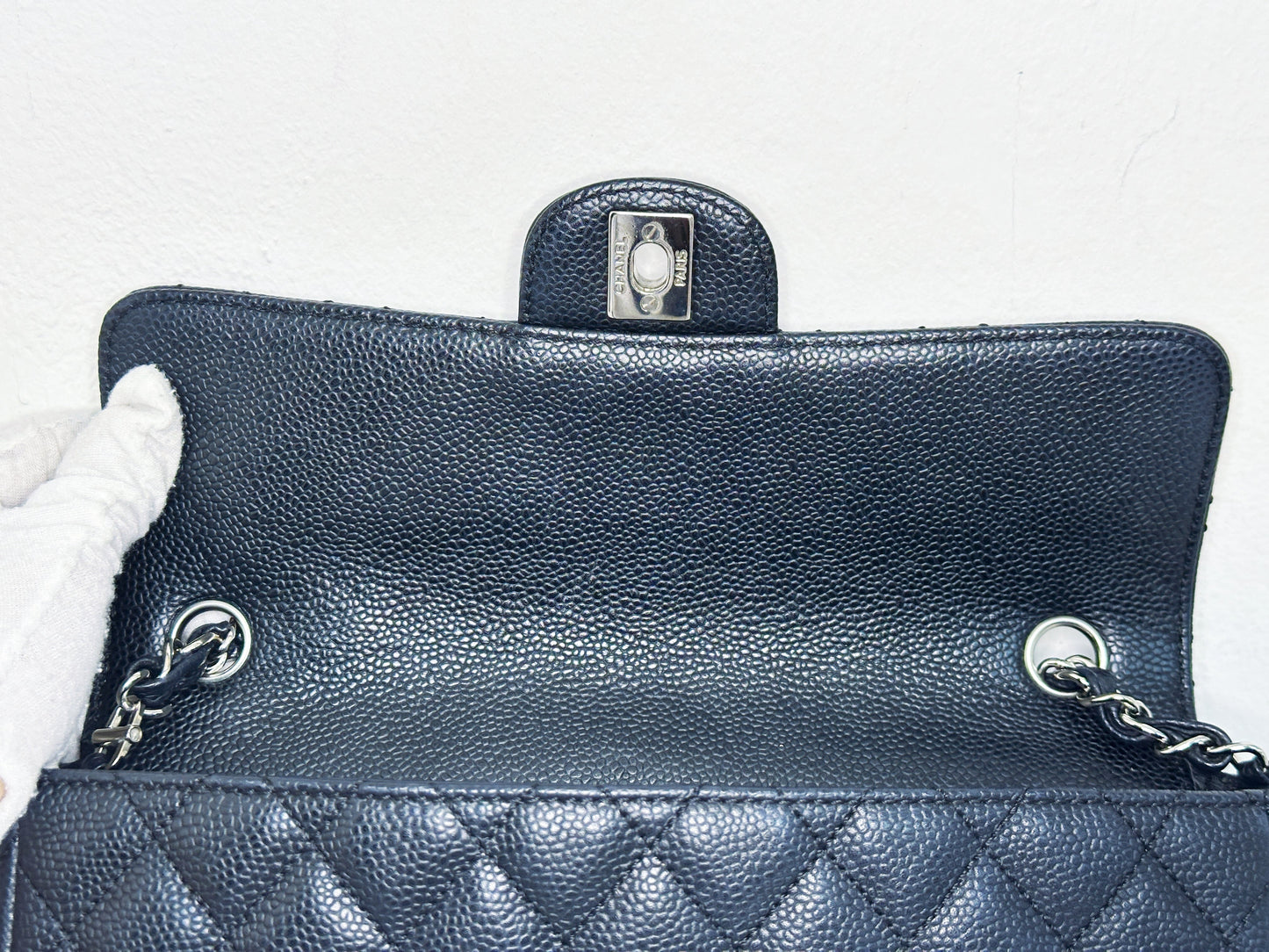 Chanel Caviar East West Flap Bag Black SHW 1131 holo card