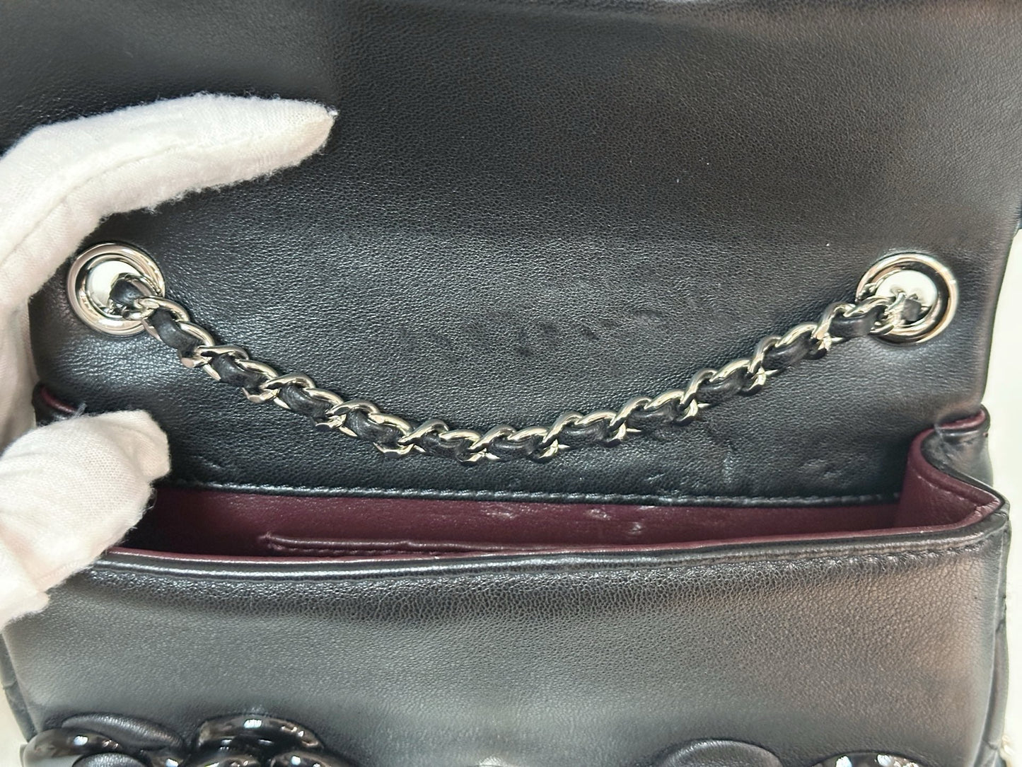 CHANEL Camellia Lambskin Patent Around Flap Crossbody Bag holo card 2246